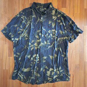 Guess Black and Green Floral Button Up Large Slim Fit